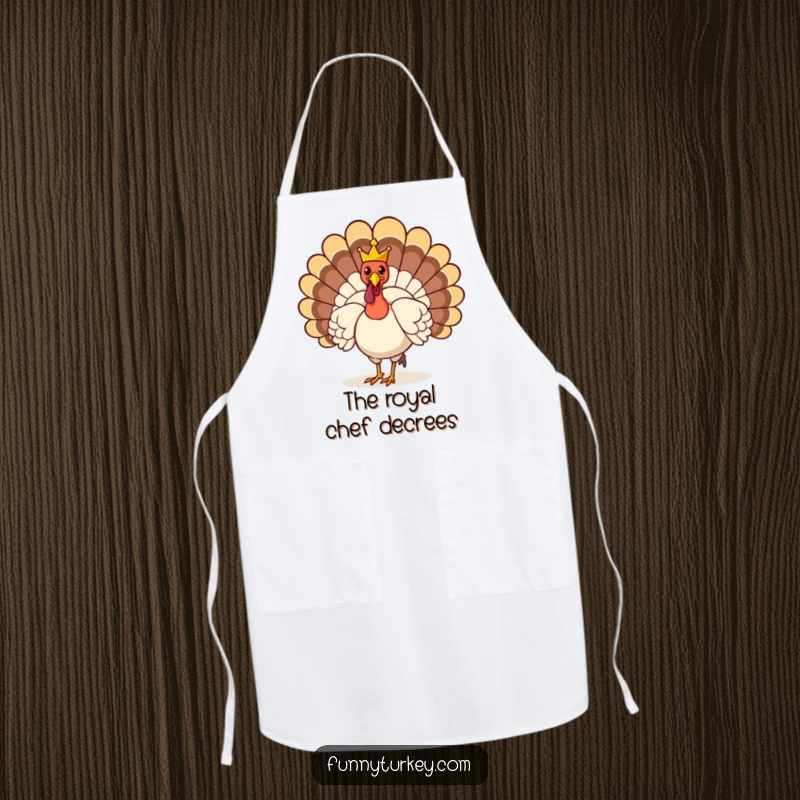 Funny Apron: A turkey proudly wears a small crown and struts, bringing funny royal vibes to the kitchen.