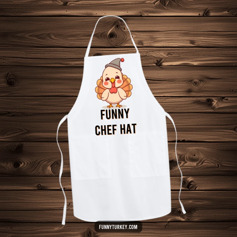 Funny Turkey Apron: A kawaii turkey giggles wearing a small, funny hat, adding humorous charm to kitchen tasks.