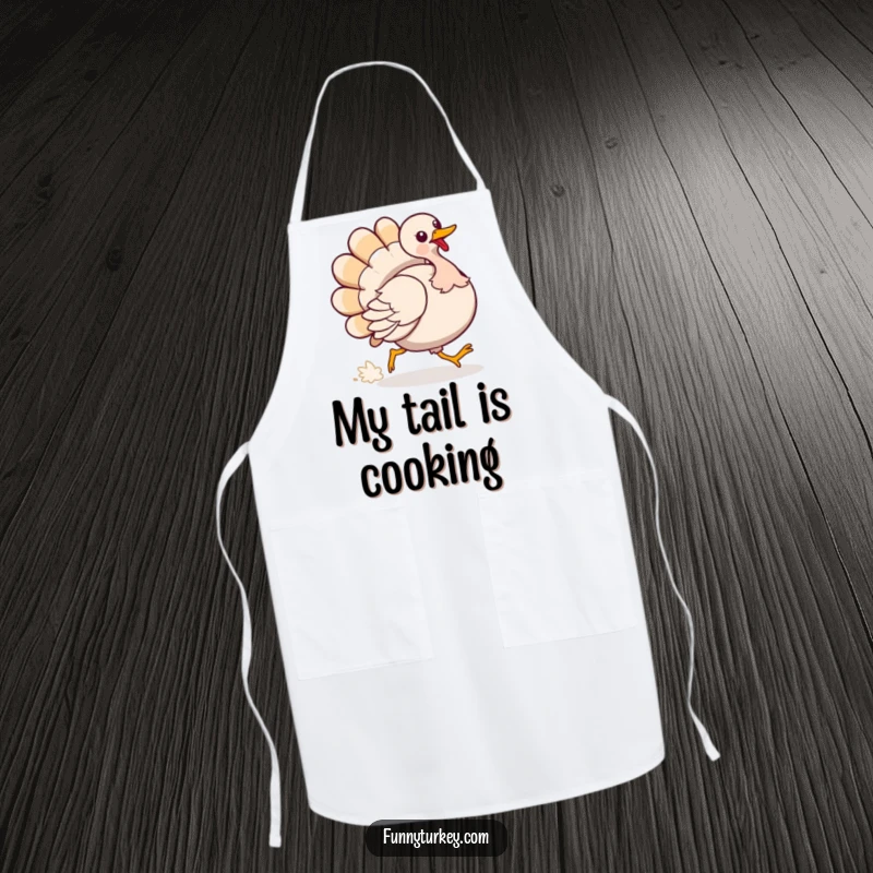 Funny Apron: A turkey comically chases its tail, bringing funny, playful energy to the kitchen.