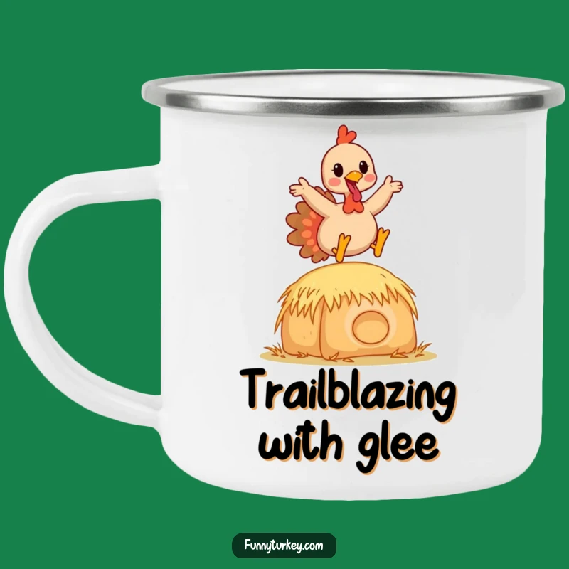 Funny Kawaii Turkey Hay Bale Camping Mug: Joyful Leaping Bird for Outdoor Fun