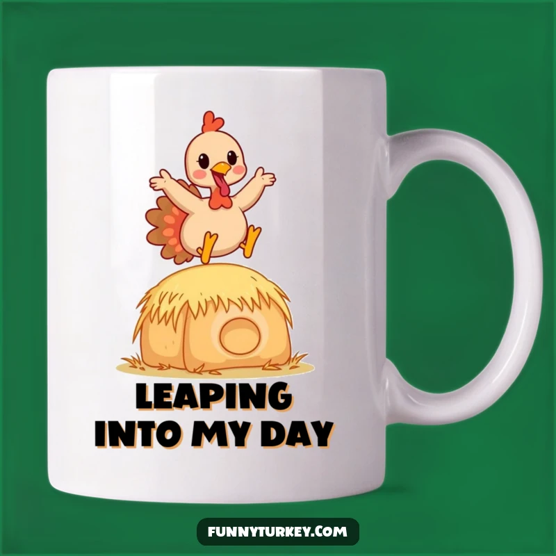 Funny Kawaii Turkey Hay Bale Mug: Joyful Leaping Bird for a Hilarious Gift