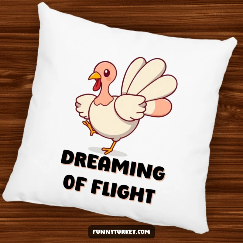 Funny Turkey Pillow: A cute kawaii turkey spins with wings spread, offering comfort and humorous festive cheer.