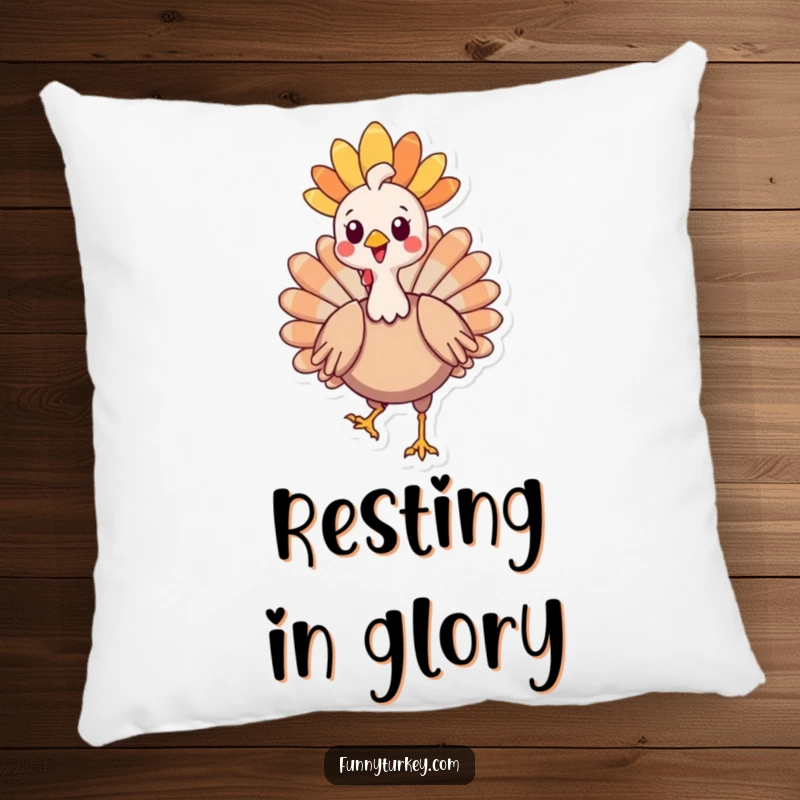 Funny Kawaii Turkey Pillow featuring a proud cartoon turkey wearing a decorative headdress, bringing humorous charm to relaxation.