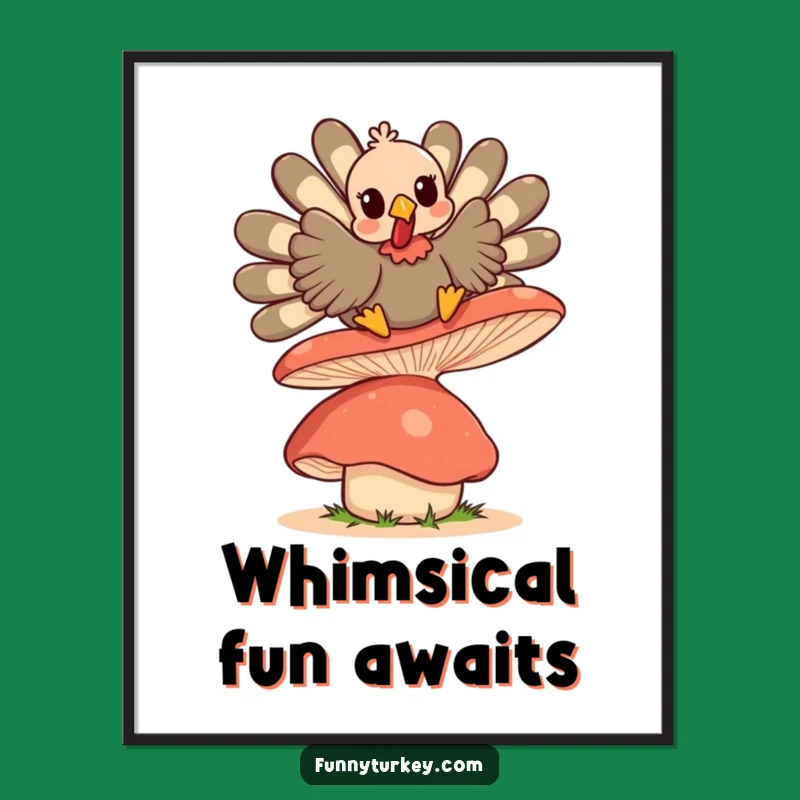 Funny Kawaii Turkey Mushroom Bounce Digital Print: Instant Whimsy for Your Space