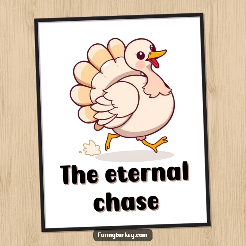 Funny Digital Art Print: A turkey chases its tail in a funny, circular motion, capturing playful energy.