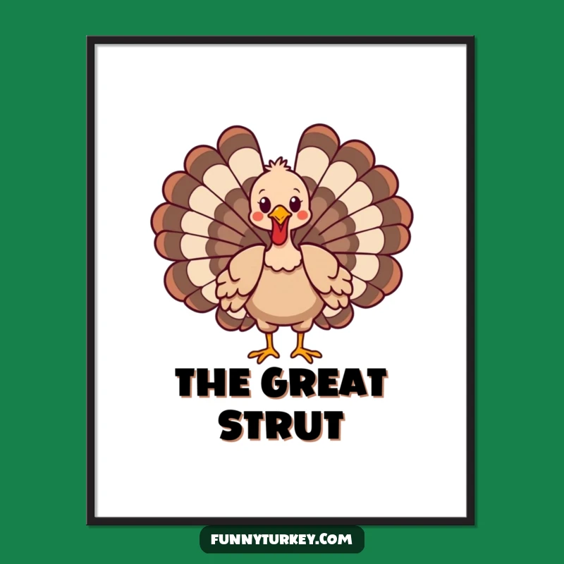 Funny Cartoon Turkey Strut Digital Print - Instant Humorous Wall Art Gift
