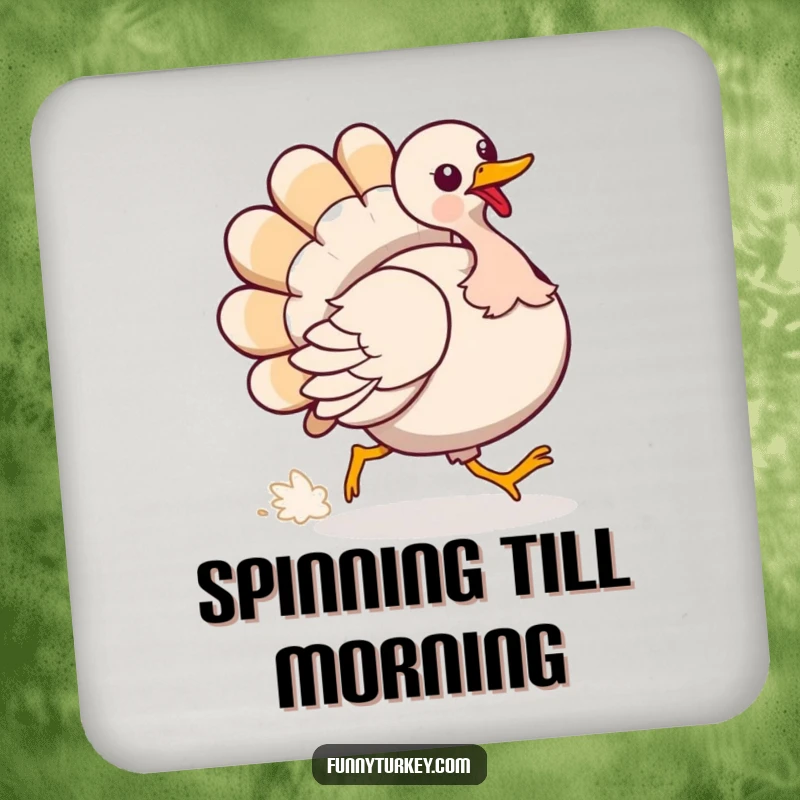 Funny Coaster: A turkey comically chases its tail, offering humorous and playful protection for surfaces.