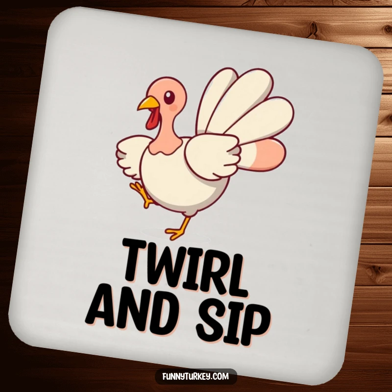 Funny Turkey Coaster: A cute kawaii turkey spins with wings spread, providing surface protection with humorous festive charm.