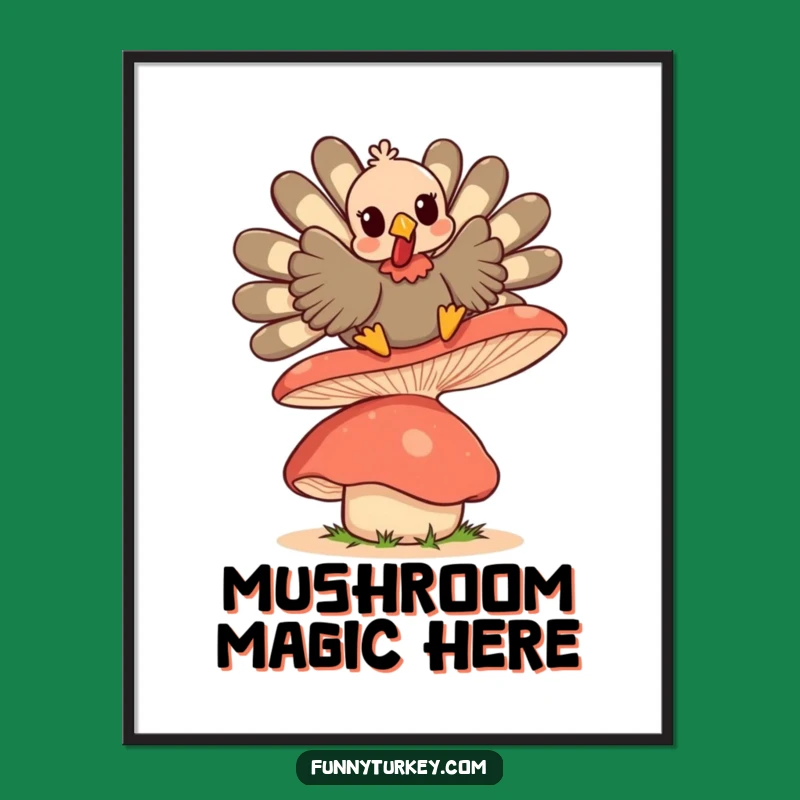 Funny Kawaii Turkey Mushroom Bounce Poster: Whimsical Autumn Decor