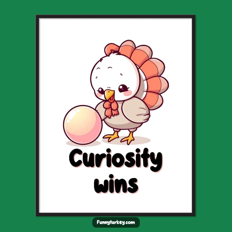 Funny Turkey Ball Poster: Playful Kawaii Pecking Art, Humorous Wall Decor