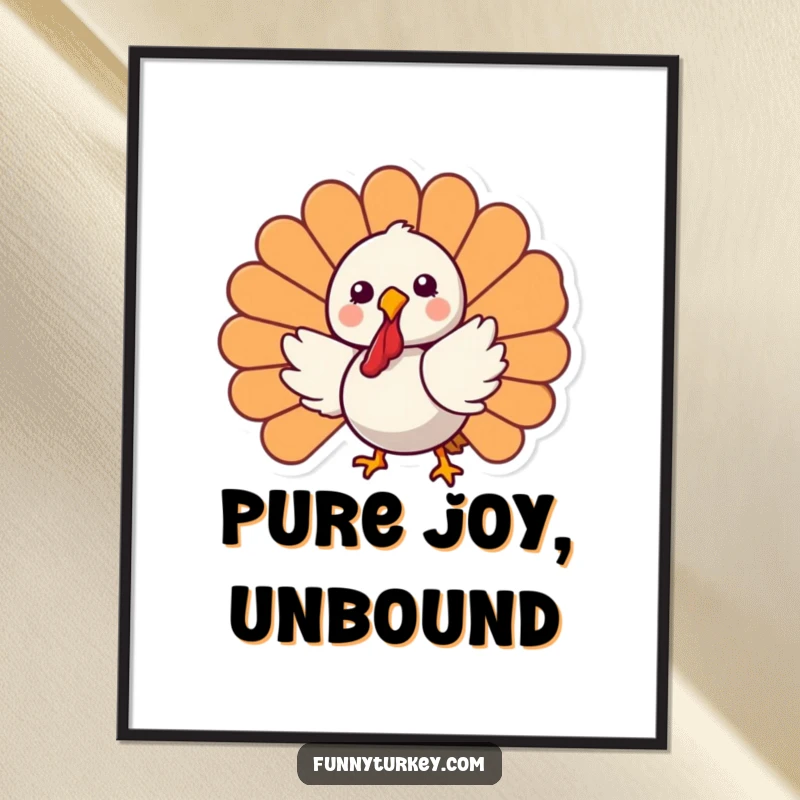 Funny Kawaii Turkey Poster featuring a joyful cartoon turkey in a dynamic spinning motion, perfect for whimsical and humorous wall art.