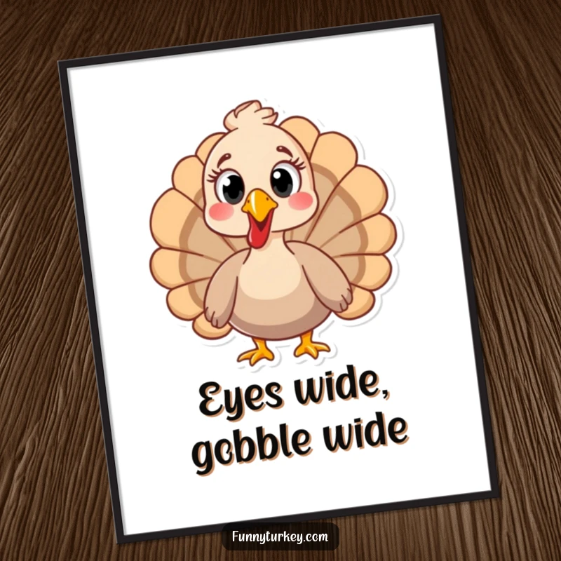 Funny Free Printable Wall Art: Turkey's eyes are wide open in a comical expression of surprise.