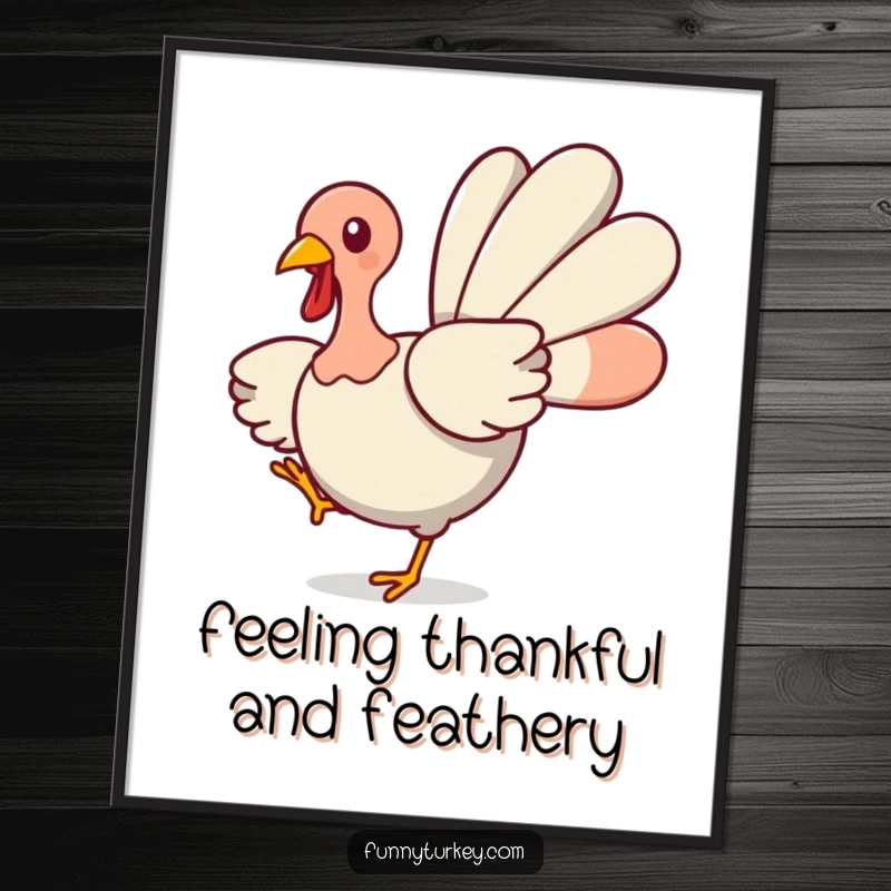 Funny Free Printable Turkey Wall Art spinning happily with wings spread wide, cute downloadable decor.