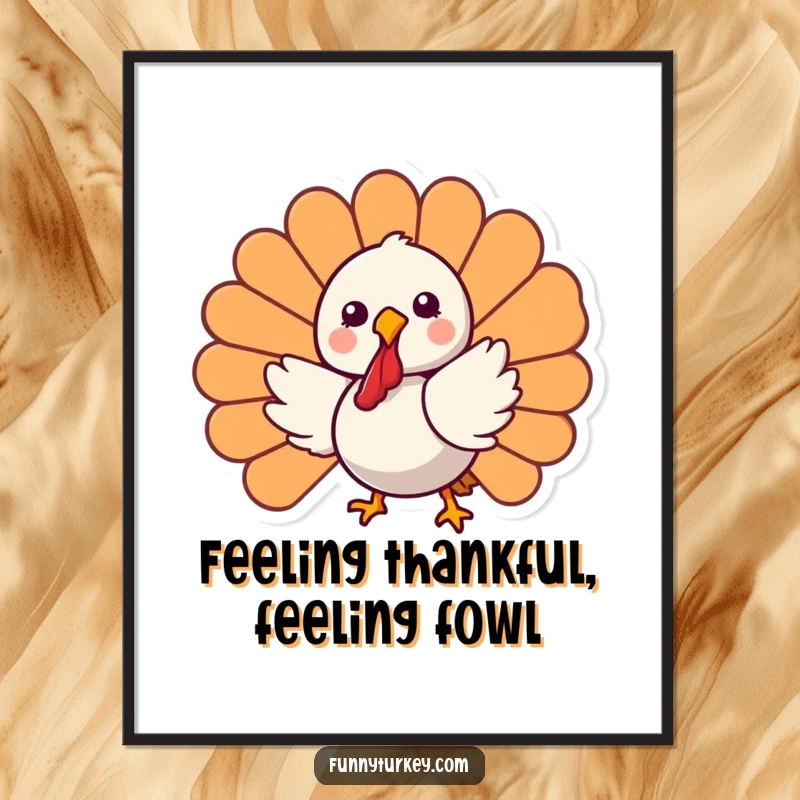 Funny Free Printable Wall Art: A cute Kawaii turkey in mid-spin, radiating pure, uninhibited joy and playful energy.