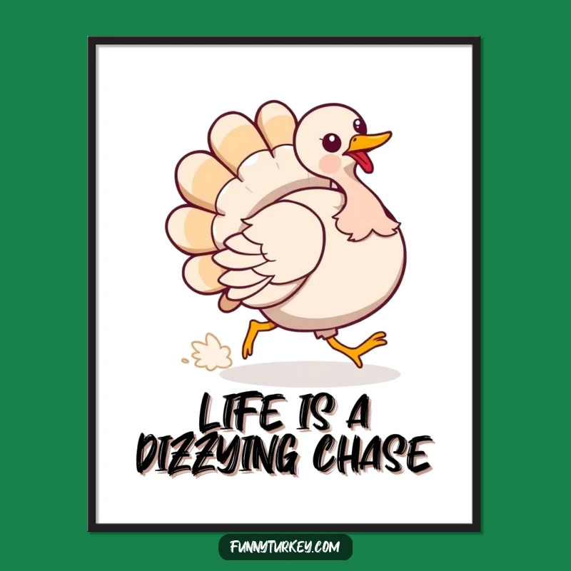 Free Printable Wall Art: Funny Turkey Chasing Tail for Quirky Decor