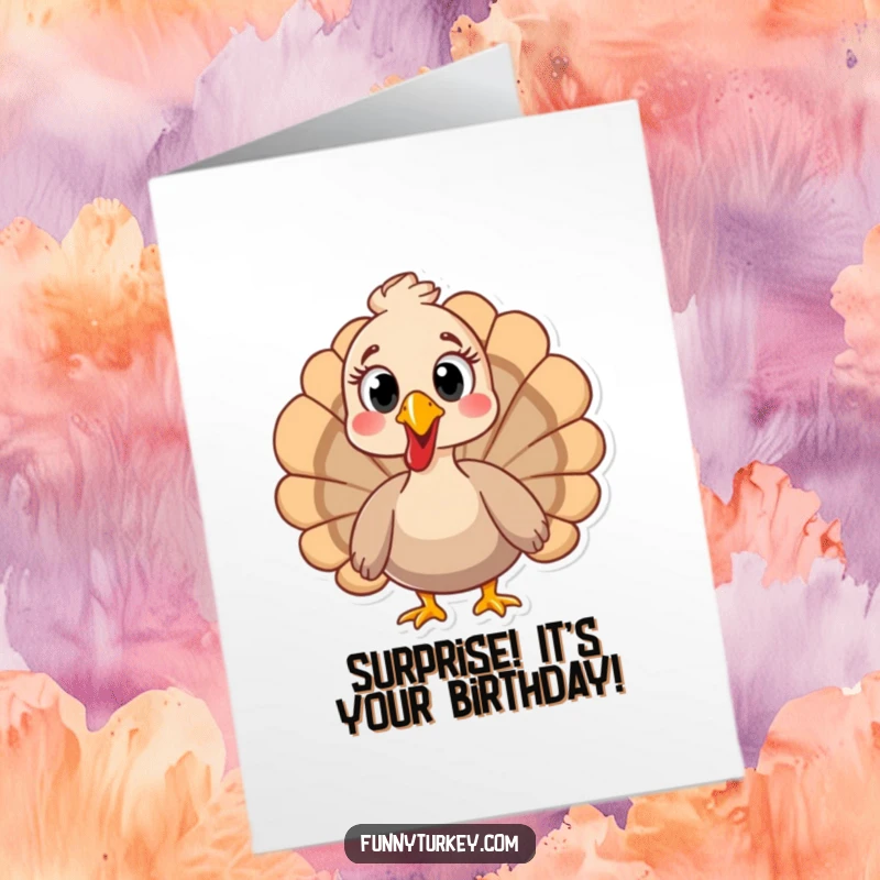 Funny Free Printable Birthday Card: Turkey with wide eyes and surprised expression, perfect for a shocking birthday wish.