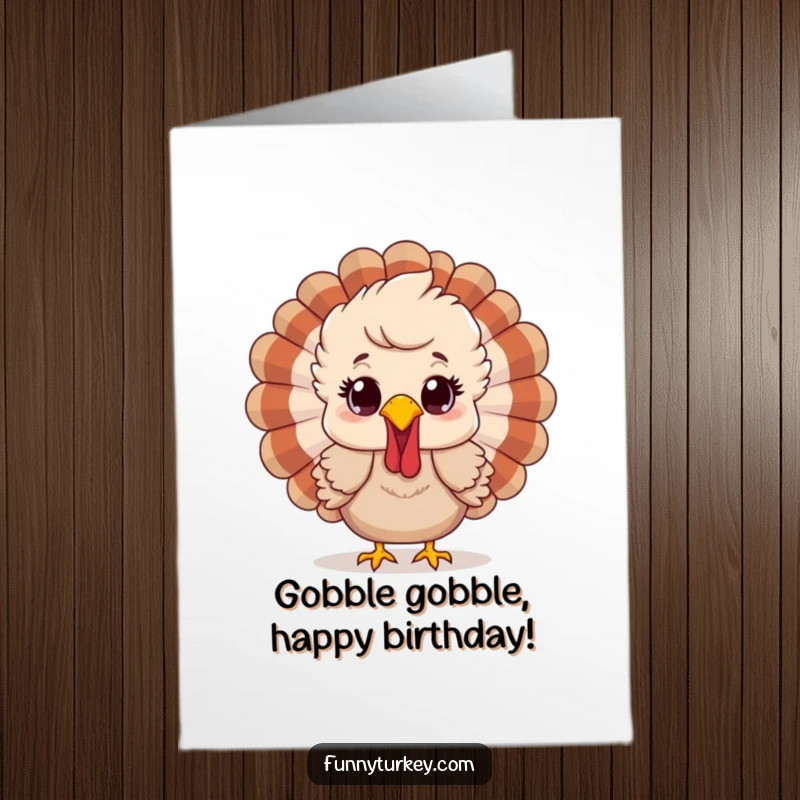 Funny Free Printable Birthday Card: A turkey with ruffled feathers looks genuinely surprised and delighted.
