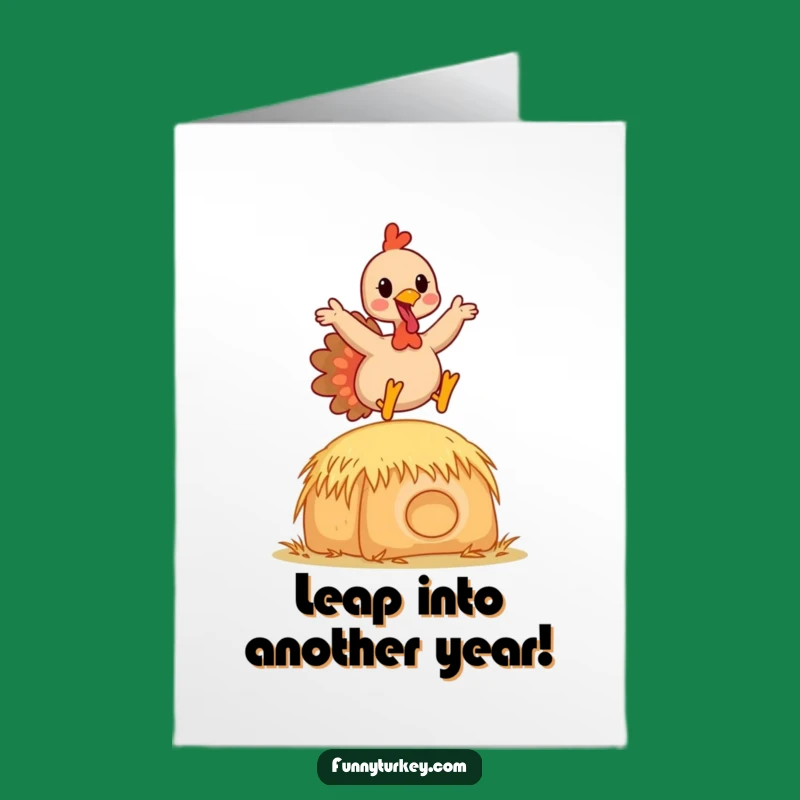 Free Printable Birthday Card: Happy Kawaii Turkey Jumping - Funny Download