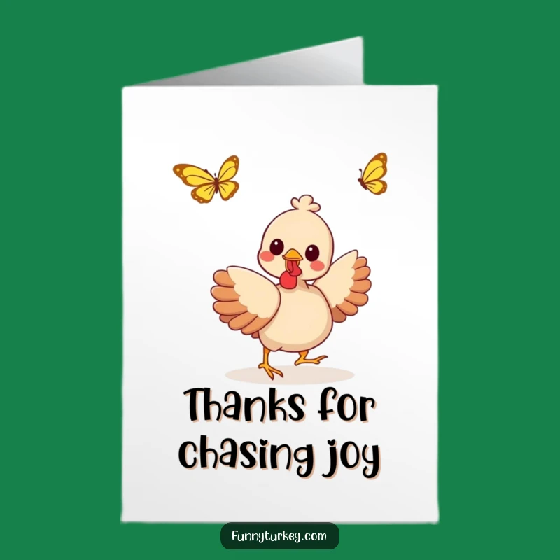 Free Printable Thank You Card: Kawaii Turkey Butterfly Pursuit for a Funny Downloadable Gift