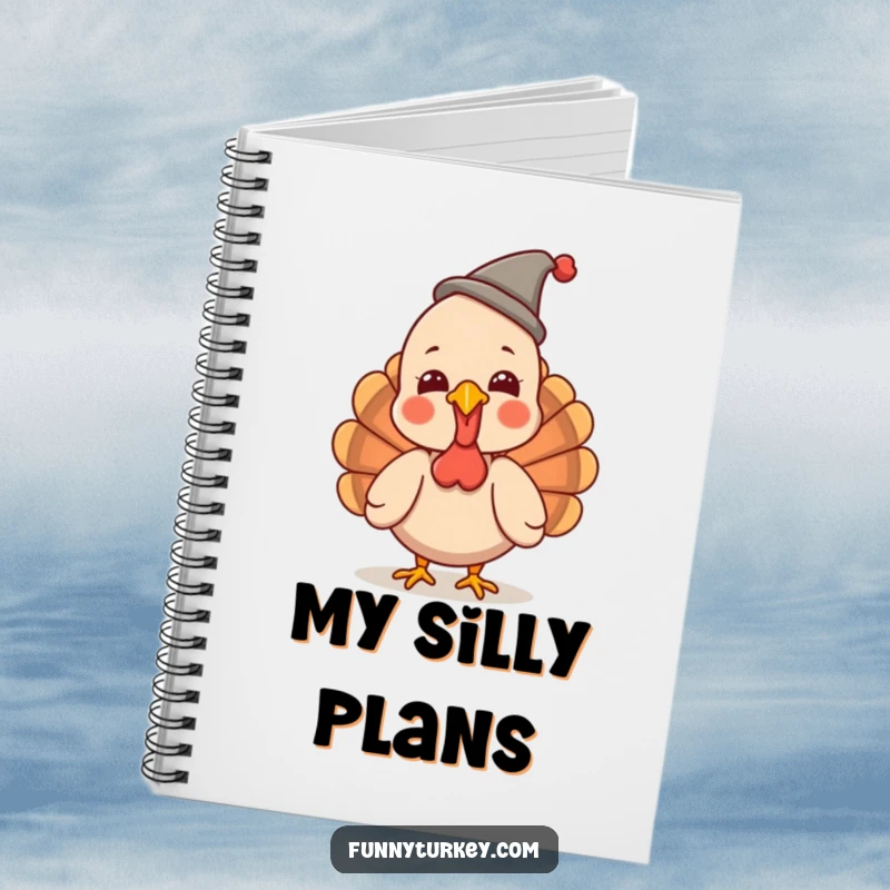 Funny Turkey Notebook: A kawaii turkey giggles wearing a small, funny hat, perfect for jotting down ideas with humorous flair.