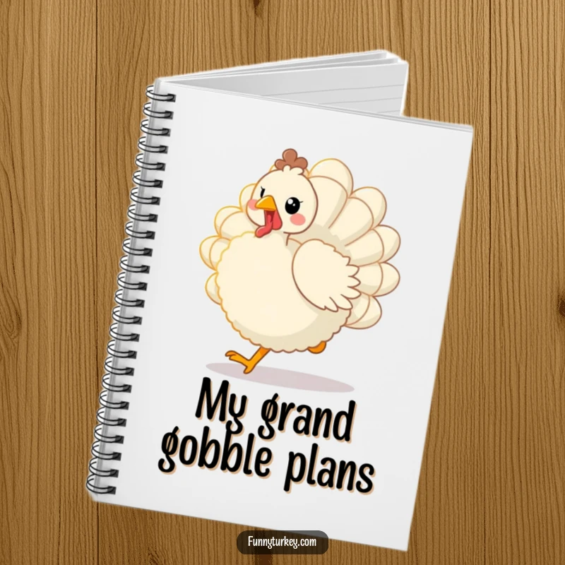 Funny Kawaii Turkey Notebook: Lined pages with a cute fluffy bird trotting joyfully, perfect for notes, sketches, and funny thoughts.