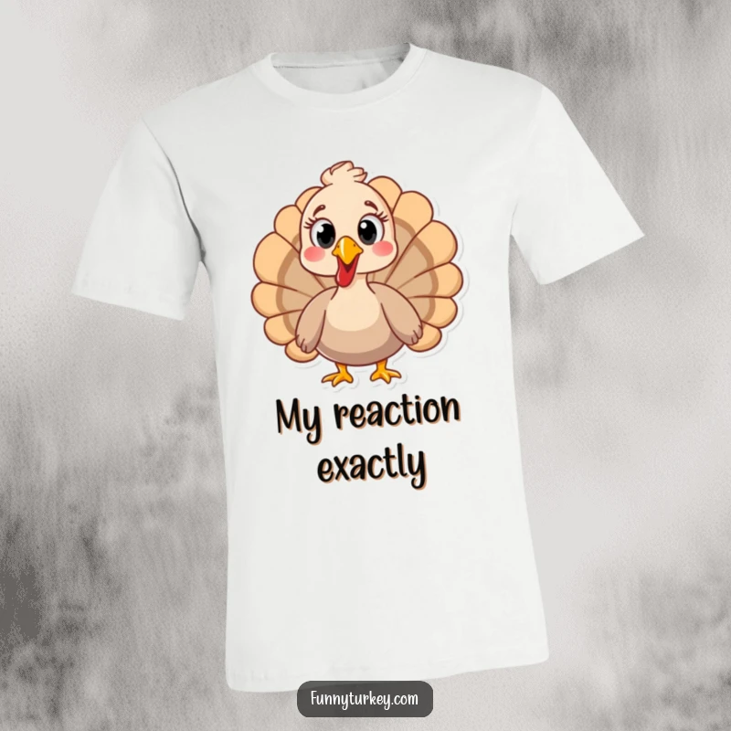 Hilarious t-shirt featuring a cartoon turkey with comically wide eyes, conveying extreme surprise.