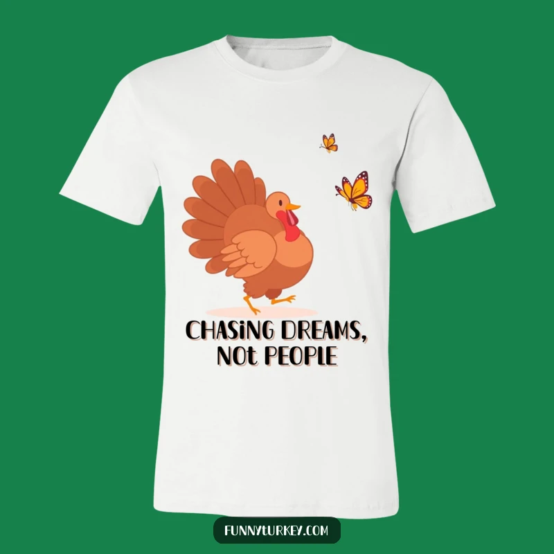 Funny Turkey Silhouette Butterfly Chase Tee - Comical Bird T-Shirt Perfect for Gifting