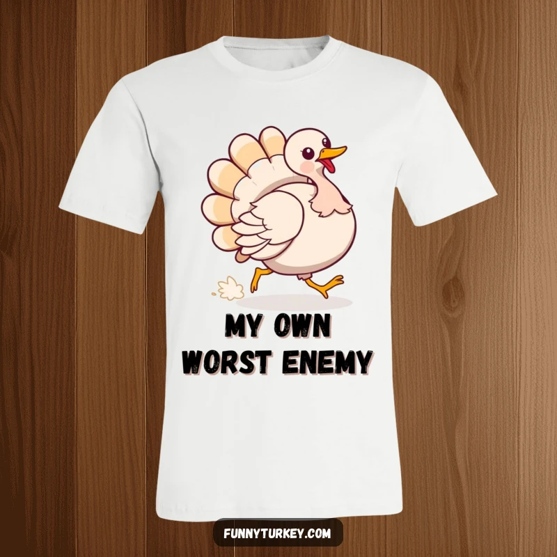 Funny T-Shirt: A turkey spins comically trying to catch its tail, embodying funny, playful energy.