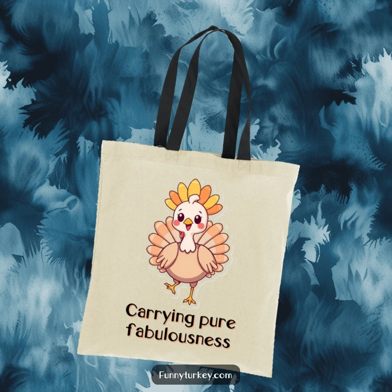 Funny Kawaii Turkey Tote Bag with a proud cartoon turkey sporting a feathery headdress, ideal for stylish and humorous shopping.